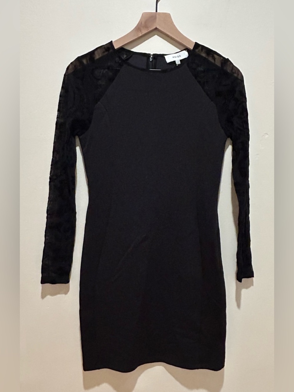 Reiss Black Bodycon Long Mesh Design Sleeved Knee Length Dress - Women’s Size 6